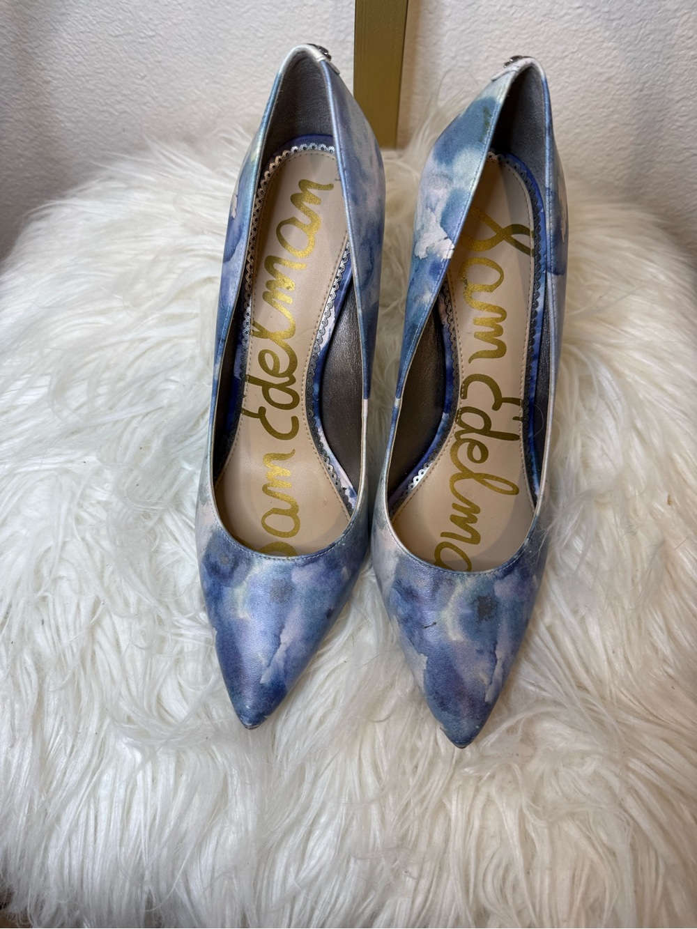 Sam Edelman Blue Watercolor Pointed Toe Heels